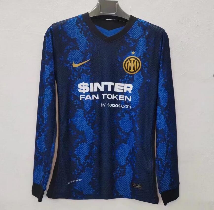 2021/22 Inter Milan Long Sleeve Home Kit Soccer Jersey Player Version